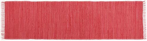 Theko | Dhurry Teppich aus 100% Baumwolle Flachgewebe Teppich Happy Cotton | handgewebt | Farbe: Rot | 70x250 cm von Theko