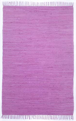 Theko | Dhurry Teppich aus 100% Baumwolle Flachgewebe Teppich Happy Cotton | handgewebt | Farbe: Fuchsia | 90x160 cm von Theko