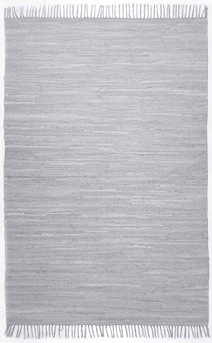 Theko | Dhurry Teppich aus 100% Baumwolle Flachgewebe Teppich Happy Cotton | handgewebt | Farbe: Grau | 90x160 cm von Theko