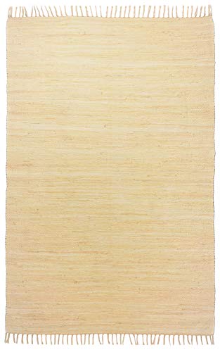 Dhurry | Fleckerl | Flachgewebe-Teppich aus 100% Baumwolle; handgewebt, waschbar, beidseitig verwendbar | 90 x 160 cm; Natur | Happy Cotton von Theko