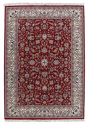 THEKO | Traditioneller Orientteppich aus 100% Schurwolle Perserteppich mit Isfahan Muster | handgeknüpft | Rot | 60x90cm von Theko