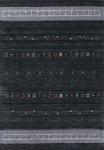 Theko | Gabbeh Orientteppich handgeknüpft aus 100% Schurwolle | Rugmarksiegel | Steingrau | 60x90 cm | Lori Dream Gold von Theko