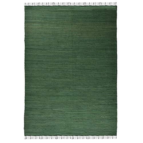 Theko | Dhurry Teppich aus 100% Baumwolle Flachgewebe Teppich Happy Cotton | handgewebt | Farbe: Dunkelgrün | 60x120 cm von Theko