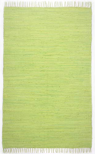 THEKO | Dhurry Teppich aus 100% Baumwolle Flachgewebe Teppich Happy Cotton | handgewebt | Farbe: Grün | 40x60 cm von Theko