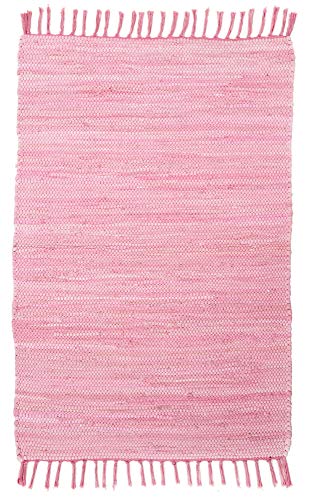 THEKO | Dhurry Teppich aus 100% Baumwolle Flachgewebe Teppich Happy Cotton | handgewebt | Farbe: Rose | 160x230 cm von Theko