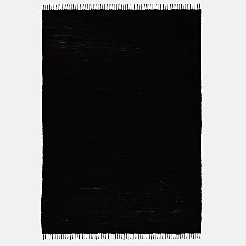 THEKO | Dhurry Teppich aus 100% Baumwolle Flachgewebe Teppich Happy Cotton | handgewebt | Farbe: Schwarz | 160x230 cm von Theko