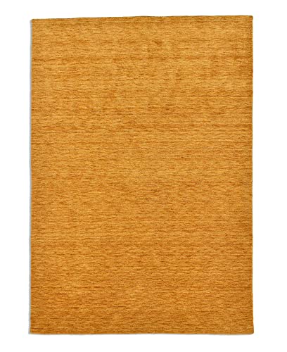 Theko | Teppich Holi aus 100% Schurwolle | schlicht, zeitlos + modern | handgewebt | Farbe: Gold | 40x60 cm von Theko