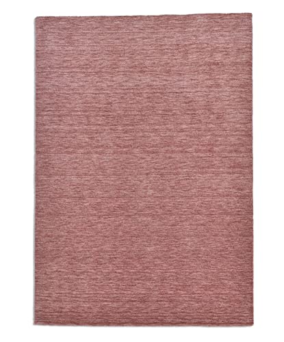 Theko | Teppich Holi aus 100% Schurwolle | schlicht, zeitlos + modern | handgewebt | Farbe: Rose | 90x160 cm von Theko