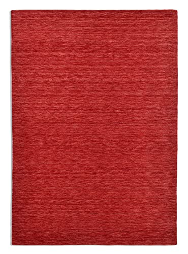 THEKO | Teppich Holi aus 100% Schurwolle | schlicht, zeitlos + modern | handgewebt | Farbe: Rot | 40x60 cm von Theko