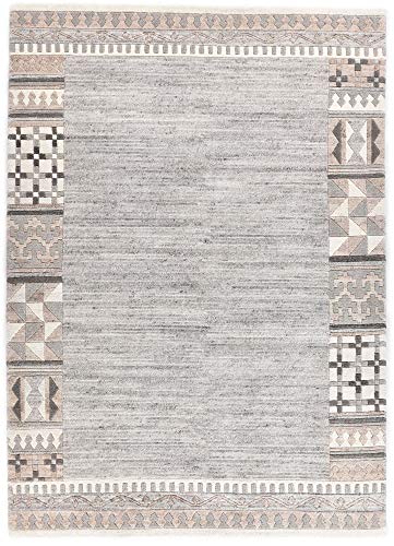 Theko | Teppich Nakarta aus 100% ungefärbter Schurwolle | mit Muster | handgeknüpft | Farbe: Natur Beige | 120 x 180 cm von Theko