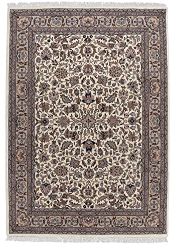 Theko | Traditioneller Orientteppich aus 100% Schurwolle, Perserteppich Isfahan Muster | handgeknüpft | Beige | 70x140cm von Theko