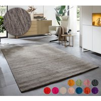 THEKO Wollteppich "Holi" rechteckig 13 mm Höhe Uni-Farben, leicht meliert, reine Wolle, handgewebt mit Knüpfoptik von Theko