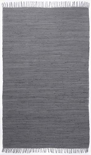 Theko | Dhurry Teppich aus 100% Baumwolle Flachgewebe Teppich Happy Cotton | handgewebt | Farbe: Anthrazit | 120x180 cm von Theko