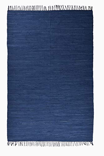 Theko | Dhurry Teppich aus 100% Baumwolle Flachgewebe Teppich Happy Cotton | handgewebt | Farbe: Blau | 160x230 cm von Theko