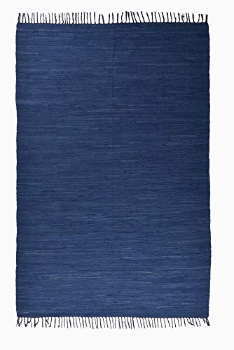 Theko | Dhurry Teppich aus 100% Baumwolle Flachgewebe Teppich Happy Cotton | handgewebt | Farbe: Blau | 60x120 cm von Theko