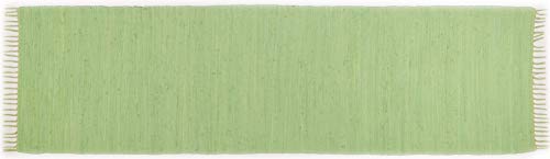 Theko | Dhurry Teppich aus 100% Baumwolle Flachgewebe Teppich Happy Cotton | handgewebt | Farbe: Dunkelgrün | 70x250 cm von Theko