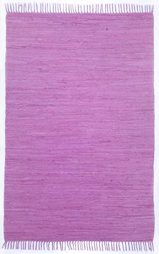 Theko | Dhurry Teppich aus 100% Baumwolle Flachgewebe Teppich Happy Cotton | handgewebt | Farbe: Fuchsia | 40x60 cm, Fuchisa von Theko