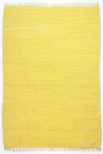 Theko | Fleckerl | Flachgewebe-Teppich aus 100% Baumwolle; handgewebt, waschbar, beidseitig verwendbar | 40 x 60 cm; Gelb | Happy Cotton, 4250617414912 von Theko