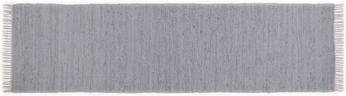 Theko | Dhurry Teppich aus 100% Baumwolle Flachgewebe Teppich Happy Cotton | handgewebt | Farbe: Grau | 70x250 cm von Theko