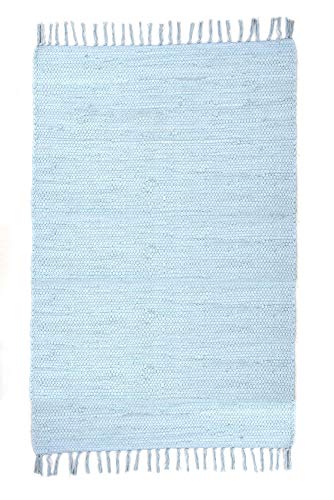 THEKO | Dhurry Teppich aus 100% Baumwolle Flachgewebe Teppich Happy Cotton | handgewebt | Farbe: Hellblau | 120x180 cm von Theko