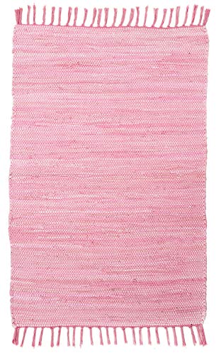 THEKO | Dhurry Teppich aus 100% Baumwolle Flachgewebe Teppich Happy Cotton | handgewebt | Farbe: Rose | 120x180 cm von Theko