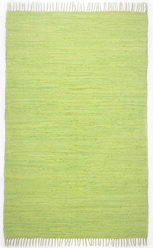 Theko | Dhurry Teppich aus 100% Baumwolle Flachgewebe Teppich Happy Cotton | handgewebt | Farbe: Grün | 90x160 cm von Theko