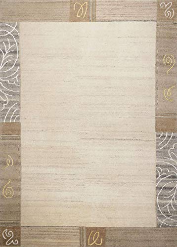 Theko | Moderner Teppich aus 100% Schurwolle mit Muster | aufwändig handgetuftet | Natur Grau | 70x140 cm | Royal Natur von Theko