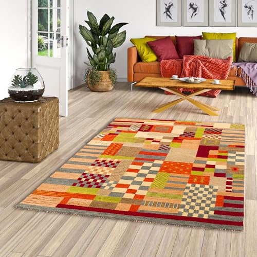 Theko Natur Teppich Indo Gabbeh Esta Bunt Felder in 6 Größen von Theko