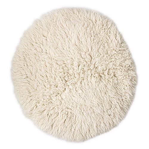 Theko | Runder Flokati Teppich aus 100% Schurwolle nachhaltiger Teppich FLOKOS XXL | handgewebt | Farbe: Natur | 100 cm von Theko