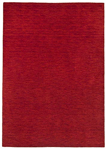 Theko Sona-Lux Moderner Designer Teppich handgewebt Uni rot von Theko