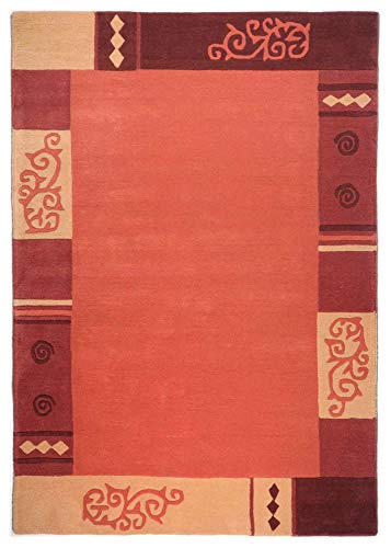 Theko | Teppich Ambaadi aus 100% Schurwolle | mit Muster | hangearbeitet | Farbe: Terrakotta | Größe: 70 x 140 cm von Theko