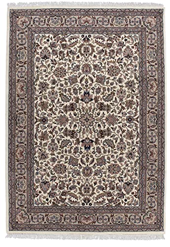 Theko | Traditioneller Orientteppich aus 100% Schurwolle, Perserteppich Isfahan Muster | handgeknüpft | Beige | 90x160cm von Theko
