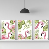 3Er Set Flamingo Wandbilder, Pinke Poster, Drucke, Drucke Mit Flamingos, Schlafzimmer Wandkunst, Badezimmer Schrulliger Druck von Thelittleprintshopx