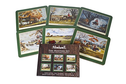 Thelwell Hunting Placemat Set. 6 assorted melamine mats with cork backs, featuring the sporting images of iconic cartoonist Norman Thelwell. A great equestrian or hunting gift. Also see Coasters and Serving Mats by Thelwell Thelwell Hunting Placemat Set. 6 assorted melamine mats with cork backs, featuring the sporting images of iconic cartoonist Norman Thelwell. A great equestrian or hunting gift. Also see Coasters and Serving Mats by Thelwell von Thelwell