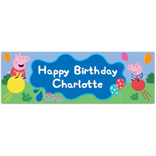 Peppa Pig Geburtstag – Peppa und George Space Hoppers personalisierbares Banner Wandaufkleber (90 cm Breite x 30 cm Höhe) von Themed