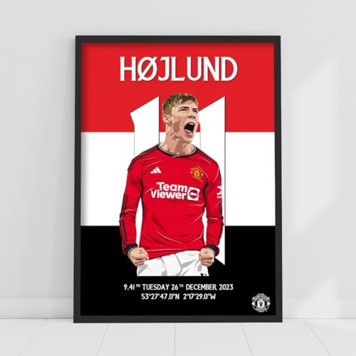 Themed Manchester United FC Druck – Hojlund Goal Celebration Player Poster Fußball Wandkunst (42 cm x 59,4 cm – A2) von Themed