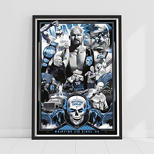 Themed WWE Print – Stone Cold Steve Austin Collage Poster Wrestling Wandkunst (A2-42 cm x 59,4 cm) von Themed