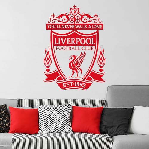 Wandaufkleber Liverpool FC – Einfarbiges Wappen Wandtattoo Fußball Kunst Wandbild + LFC Aufkleber Set (60 cm Höhe x 40 cm Breite) von Themed