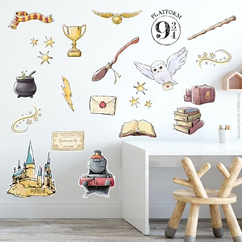 Wandtattoos von Harry Potter - Aquarell Icons Set Wandtattoo Zaubererwelt Kunst (60cm Breite x 30cm Höhe) von Themed