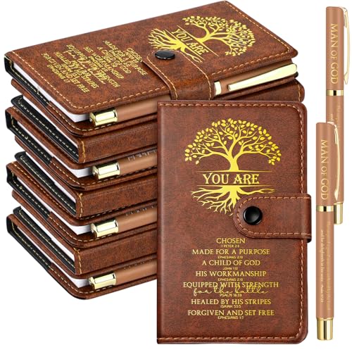 Thenshop Christian Gifts Bulk Leather Prayer Journal Pastor Man of God Grandparents Day Gift Religious Notebook with Bible Verse Pens for Men Women Sunday School Church(Brown,10 Set) von Thenshop