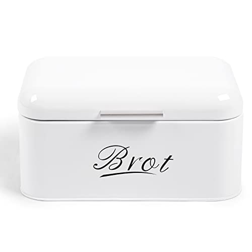 Theo&Cleo Brotkasten mit Deckel, Großer Knäckebrot Box aus Metall, Brotaufbewahrungsbox Bread Box, Brot und Kekse Lange Aufbewahren und Trocken Halten, Retro Design 31cm * 19cm * 16cm Weiß von Theo&Cleo