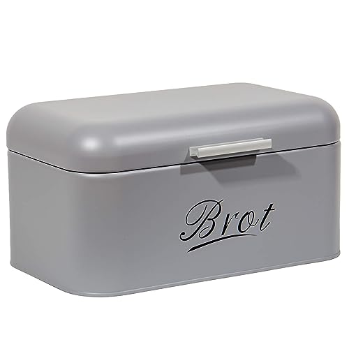 Theo&Cleo Brotkasten mit Deckel, Großer Knäckebrot Box aus Metall, Brotaufbewahrungsbox Bread Box, Brot und Kekse Lange Aufbewahren und Trocken Halten, Retro Design Grau von Theo&Cleo