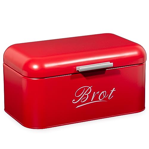 Theo&Cleo Brotkasten mit Deckel, Großer Knäckebrot Box aus Metall, Brotaufbewahrungsbox Bread Box, Brot und Kekse Lange Aufbewahren und Trocken Halten, Retro Design Rot von Theo&Cleo