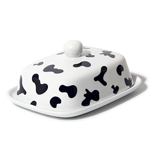 Theo&Cleo Butterdose - Hochwertige Butterglocke aus Keramik - Butter Dish für alle gängigen Butter (250g) - Butterschale Porzellan (Kühe) von Theo&Cleo