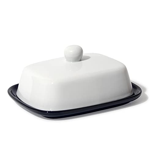 Theo&Cleo Butterdose - Hochwertige Butterglocke aus Keramik - Butter Dish für alle gängigen Butter (250g) - Butterschale Porzellan (Schwarz-Weiß) von Theo&Cleo