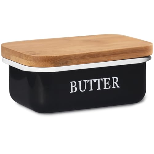 Theo&Cleo Butterdose mit Holzdeckel, Butterglocke für 250 g Butter, Multi-Funktion Butter Dish, Edlem & Nachhaltigem Bambusdeckel (Schwarz) von Theo&Cleo