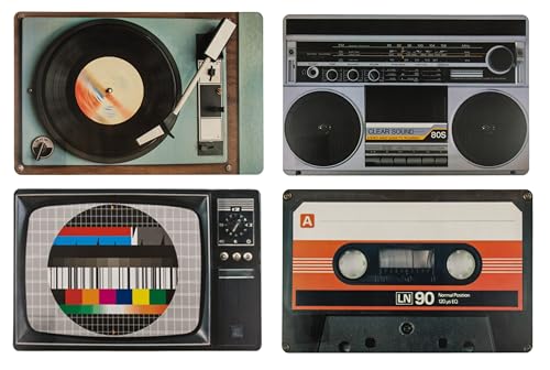 4er Tischset Retro Look Frühstück – zum dekorieren des Esstisches Matten Platzdeckchen Tischunterlage Essunterlage Platzset aus Kunststoff abwaschbar (HiFi Old Style) von Theonoi