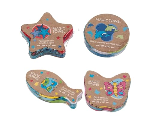 Set Kinder Zauberhandtuch - magisches Handtuch - Magic Handtücher ideal als Gastgeschenk Kindergeburtstag (4 x Tiere) von Theonoi