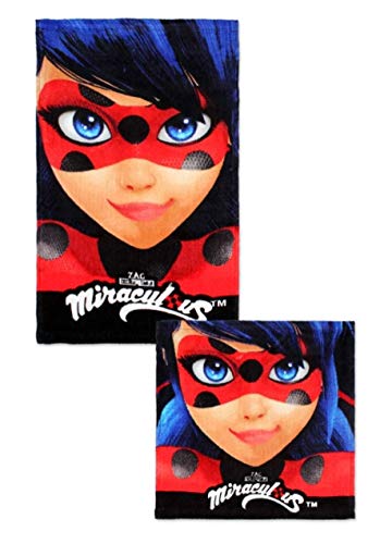 Theonoi 2 Teile - Kinder Handtuch Set – wählbar: Paw Patrol Frozen Ladybug Thomas Spiderman – 100% Baumwolle - Handtuch/Gesichtstuch und Waschlappen (Ladybug) von Theonoi
