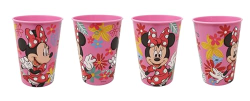Theonoi 4 x Kinder Trinkbecher 260 ml/wählbar: Minnie Pony Princess Frozen PawPatrol Glas Kunststoff BPA frei - Geschenk Mädchen (Minnie Blumen) von Theonoi